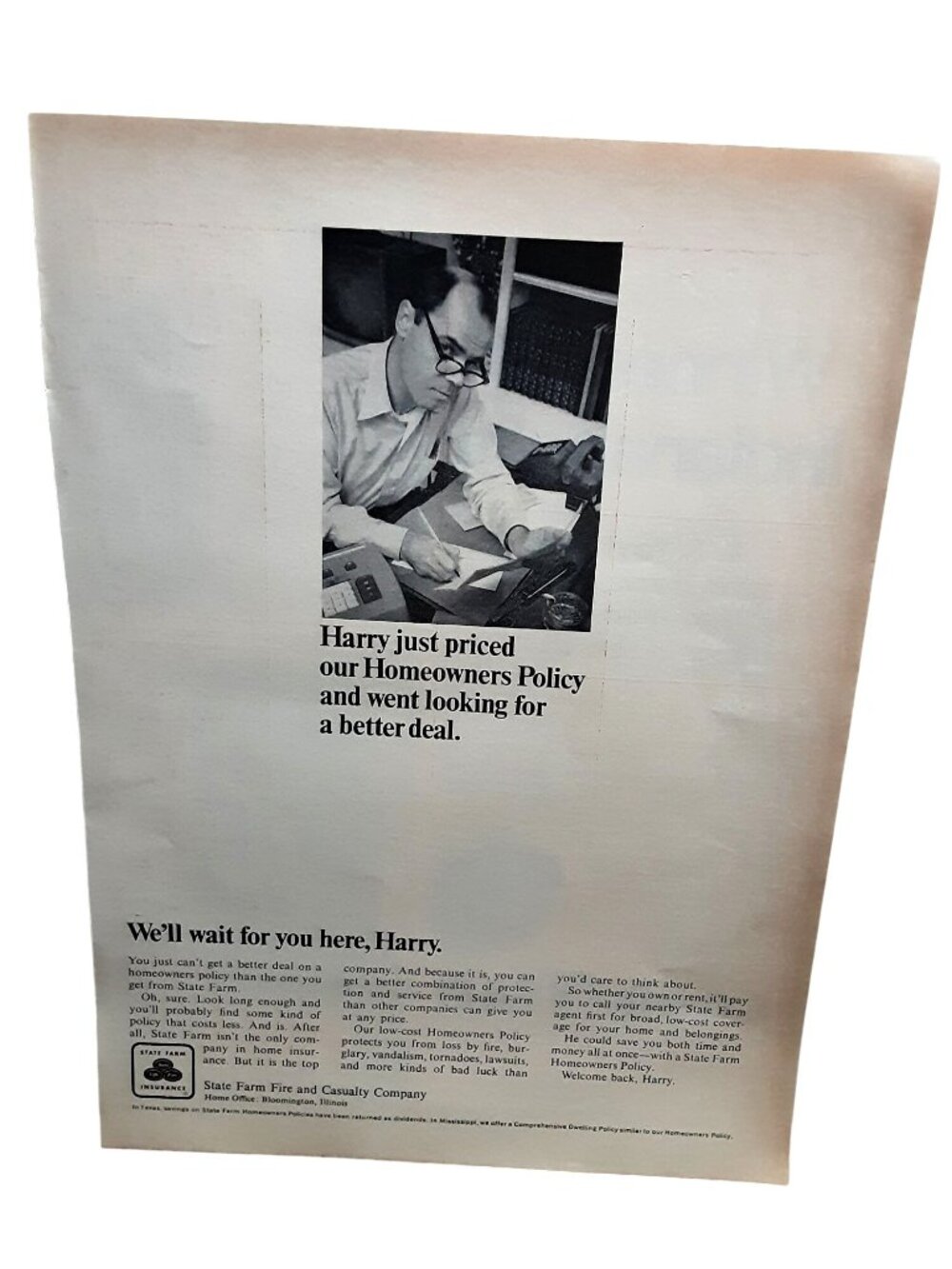 1967 State Farm Insurance Vintage Office Wall Decor Ad Print